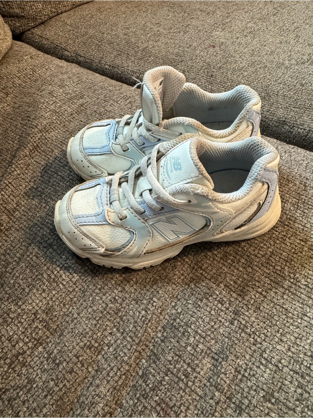 New Balance Kids White and Light Gray Athletic Sneakers